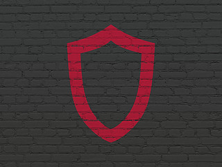 Image showing Protection concept: Contoured Shield on wall background