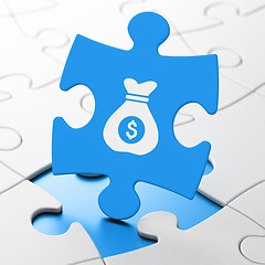 Image showing Business concept: Money Bag on puzzle background