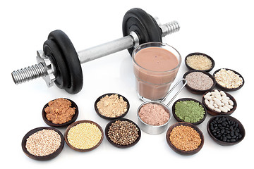 Image showing Dumbbells and Health Food