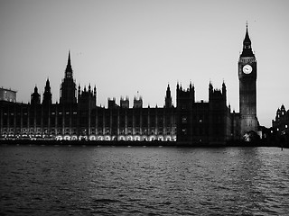 Image showing Black and white Houses of Parliament in London