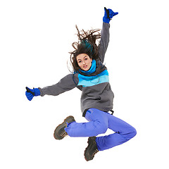 Image showing Winter woman jumping