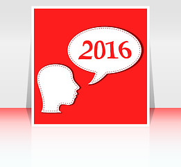 Image showing Smiling business woman head with speech bubble,  2016 new year card