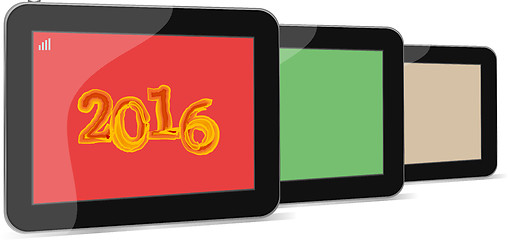 Image showing set of tablet pc or smart phone icon isolated on white with a 2016 sign