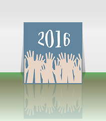 Image showing 2016 and people hands set symbol. The inscription 2016 in oriental style on abstract background