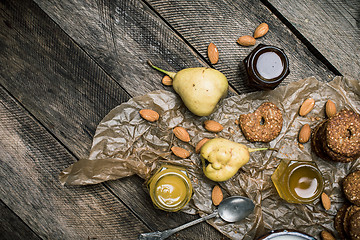 Image showing pears Cookies honey and nuts on wood