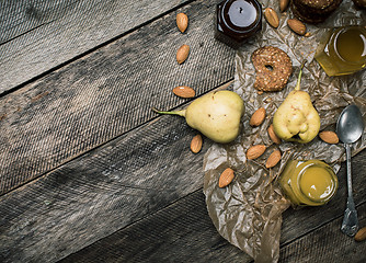 Image showing pears Cookies honey and nuts on wooden table