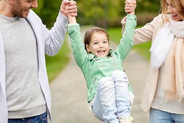 Image showing happy family walking in summer park and having fun