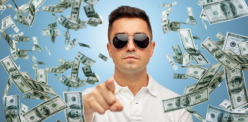 Image showing man pointing on you with falling dollar money