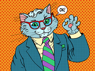 Image showing Cat businessman OK gesture