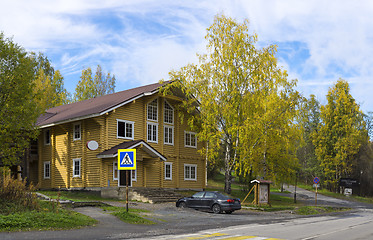 Image showing Beautiful wooden log house in historic place of resort