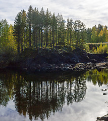 Image showing Panorama of small forest lake in the north