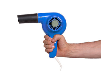 Image showing Old blue hairdryer in hand