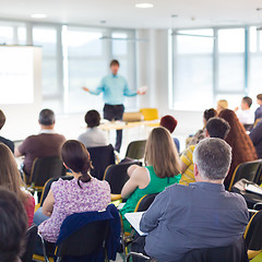 Image showing Speaker Giving a Talk at Business Meeting.