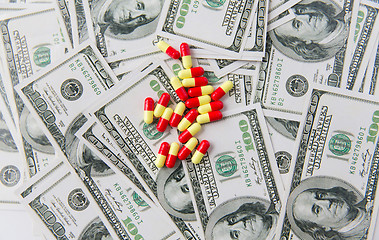 Image showing medical pills or drugs and dollar cash money