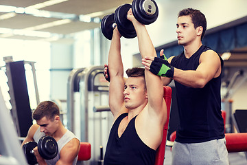 Image showing group of men with dumbbells in gym