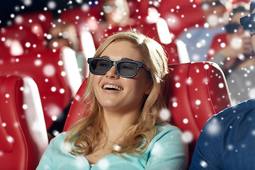 Image showing happy young woman watching 3d movie in theater