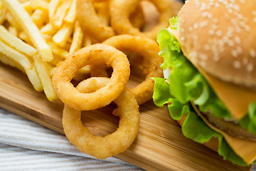 Image showing close up of fast food snacks on table