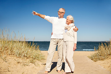 Image showing happy senior couple on summer beach