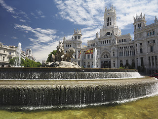 Image showing Palacio de Cibelas with statue and fountain Madrid Spain