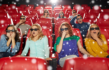 Image showing friends watching horror movie in 3d theater