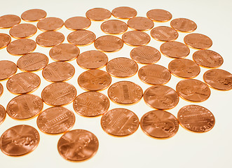 Image showing Retro look Dollar coins 1 cent wheat penny cent