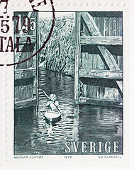 Image showing Canoeist in Forsvik Lock