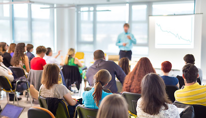 Image showing Speaker Giving a Talk at Business Meeting.