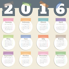 Image showing Cool calendar with color tapes and white circles for year 2016