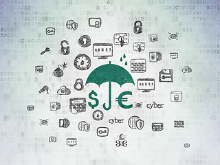 Image showing Security concept: Money And Umbrella on Digital Paper background