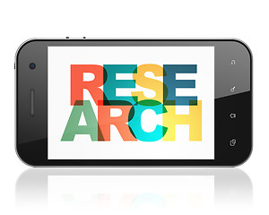 Image showing Advertising concept: Smartphone with Research on  display