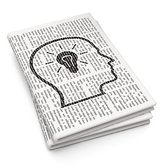 Image showing Studying concept: Head With Lightbulb on Newspaper background