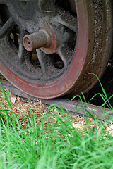 Image showing Old locomotive wheel