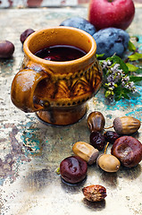 Image showing Autumn still life with tea