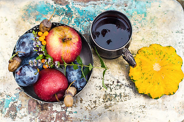 Image showing Autumn still life with tea