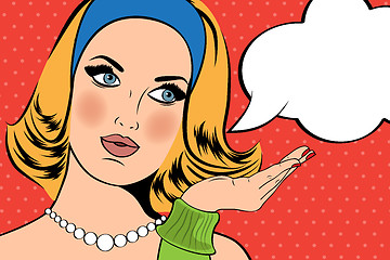 Image showing Pop Art illustration of woman with the speech bubble