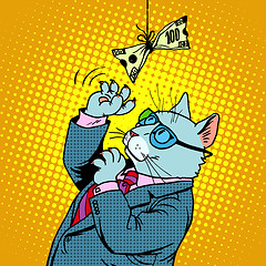 Image showing Business cat and money