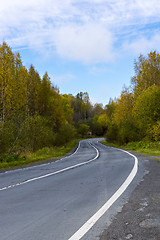 Image showing Road in taiga in autumn in Karelia