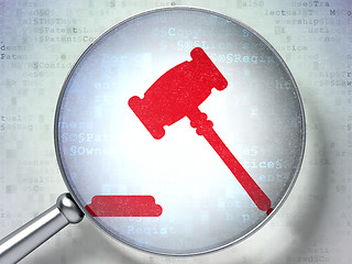 Image showing Law concept: Gavel with optical glass on digital background