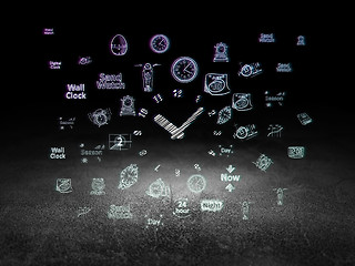 Image showing Time concept: Clock in grunge dark room