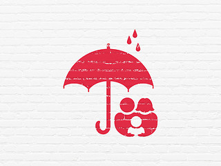 Image showing Privacy concept: Family And Umbrella on wall background