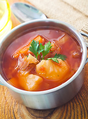 Image showing Delicious veal stew soup with meat and vegetables 