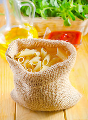 Image showing Close-up of assorted pasta in jute bag