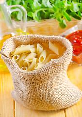 Image showing Close-up of assorted pasta in jute bag