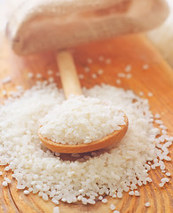 Image showing raw rice in the wooden spoon