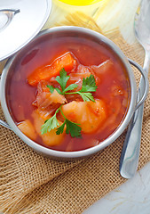 Image showing Delicious veal stew soup with meat and vegetables 