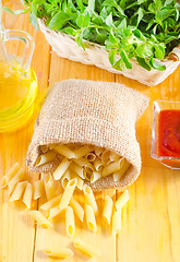 Image showing Close-up of assorted pasta in jute bag