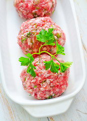 Image showing Raw meat balls in the white bowl