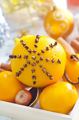 Image showing Fresh oranges and cinnamon for christmas