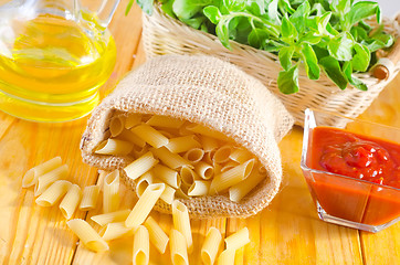 Image showing Close-up of assorted pasta in jute bag