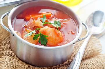 Image showing Delicious veal stew soup with meat and vegetables 